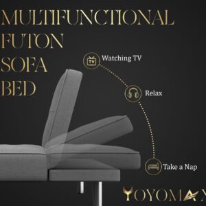 yoyomax Futon Sofa Bed, Adjustable Modern Convertible Sofa Bed Couch - Breathable Fabric Folding Sofa Bed Easy to Clean-Ideal for Bedroom, Living Room and Office-Compact Design for Spacing Saving-Grey