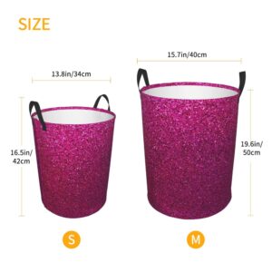 Large Laundry Hamper Bag, Collapsible Laundry Basket Faux Hot Pink Glitter Sparkle Dirty Clothes Storage Washing Bin for Bathroom, Dorm Essentials