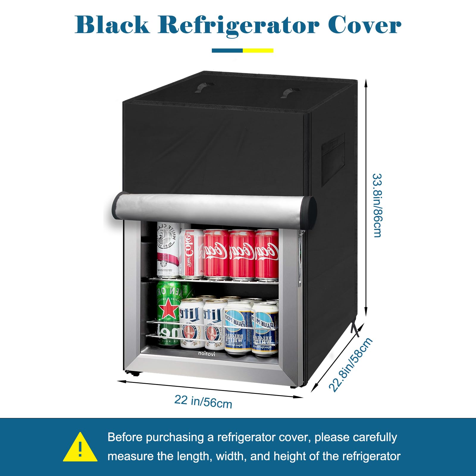 COITEK Outdoor Refrigerator Cover, Waterproof Upright Mini Upright Freezers Cover, Beverage Beer Refrigerator Protection Cover for most 3.0 Cubic Compact Mini Freezer (Black, 22''Lx23''Wx34''H)