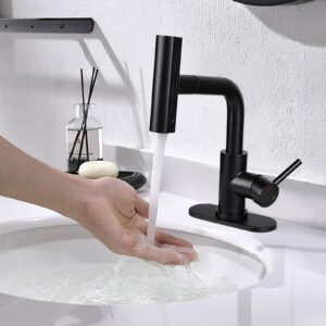 Bathroom Faucet 4 in 1, Faucet for Bathroom with Pull Down Sprayer, Matte Black Bathroom Sink Faucet for 1 or 3 Holes