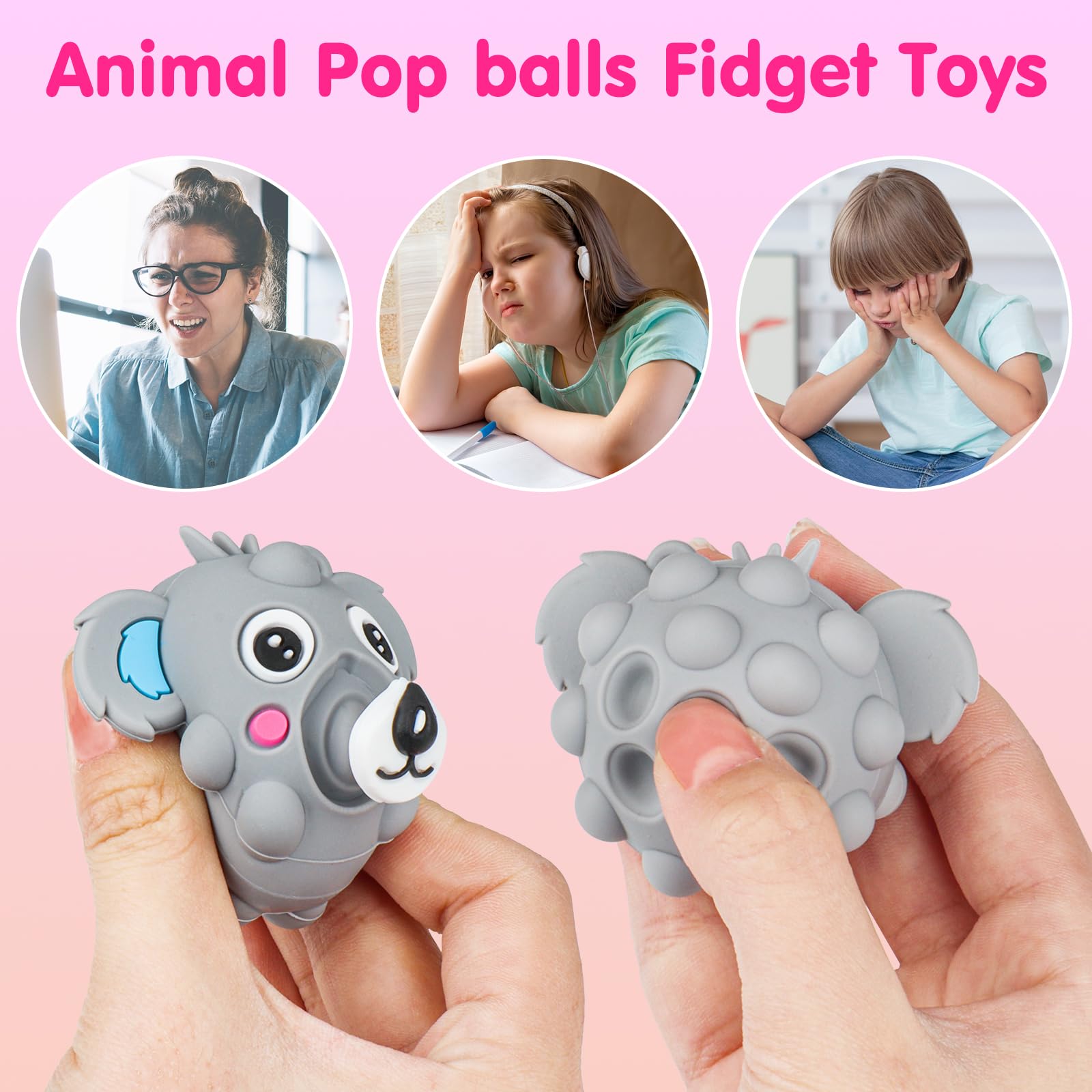 Party Favors for Kids,3D Animal Pop Balls Fidget Toys,Birthday Gifts,Goodie Bag Stuffers,Pinata Stuffers,Carnival Prizes,Treasure Box Toys,Prizes for Kids Classroom