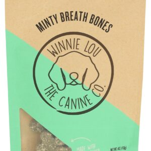 Winnie Lou Minty Breath Bones - Organic Healthy Dog Treats Made in The USA with Spearmint, Parsley, Spirulina for Fresh Breath - Human Grade Dog Biscuits Sourced from Local Colorado Farms, 2 Pack