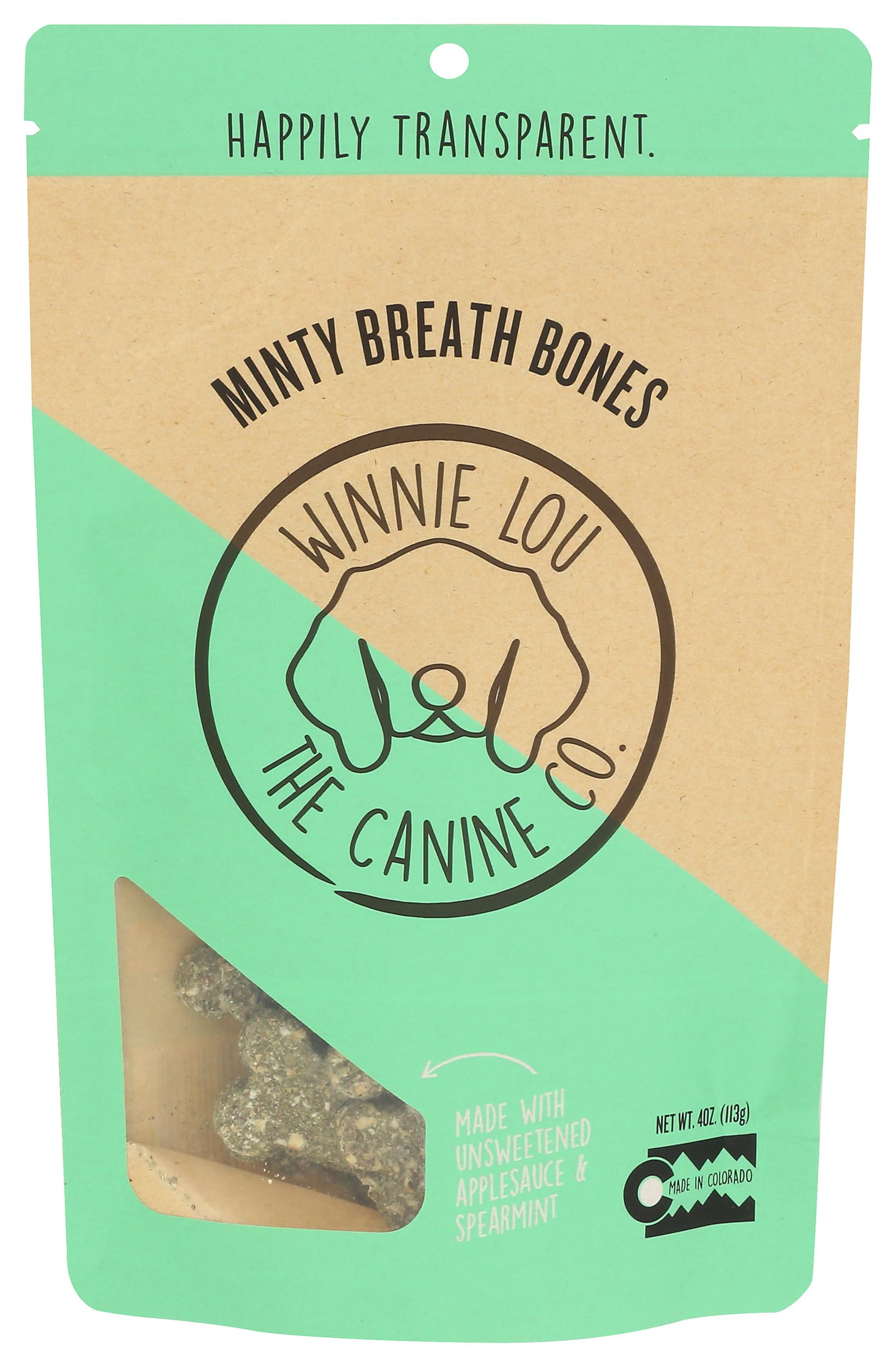 Winnie Lou Minty Breath Bones - Organic Healthy Dog Treats Made in The USA with Spearmint, Parsley, Spirulina for Fresh Breath - Human Grade Dog Biscuits Sourced from Local Colorado Farms, 2 Pack