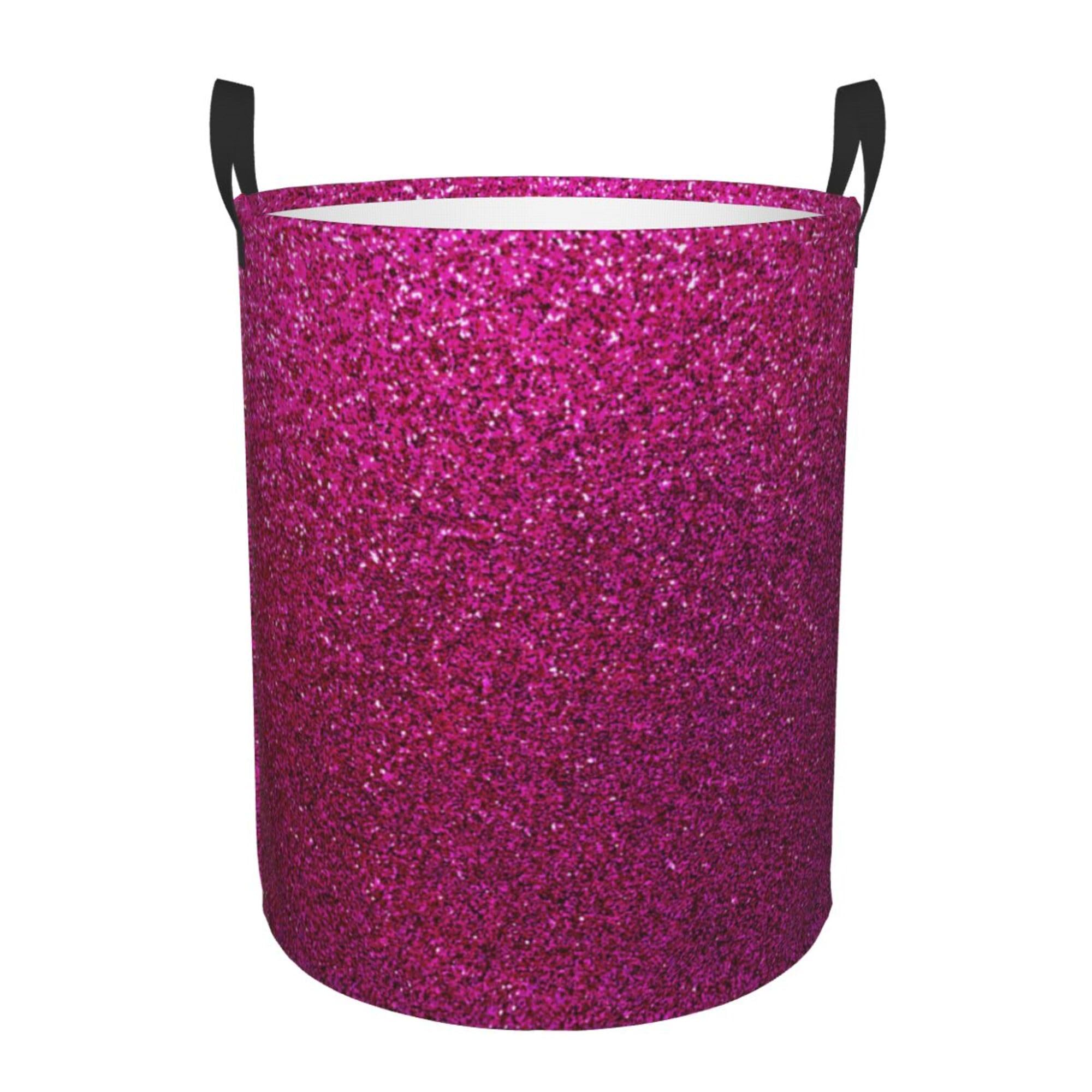 Large Laundry Hamper Bag, Collapsible Laundry Basket Faux Hot Pink Glitter Sparkle Dirty Clothes Storage Washing Bin for Bathroom, Dorm Essentials