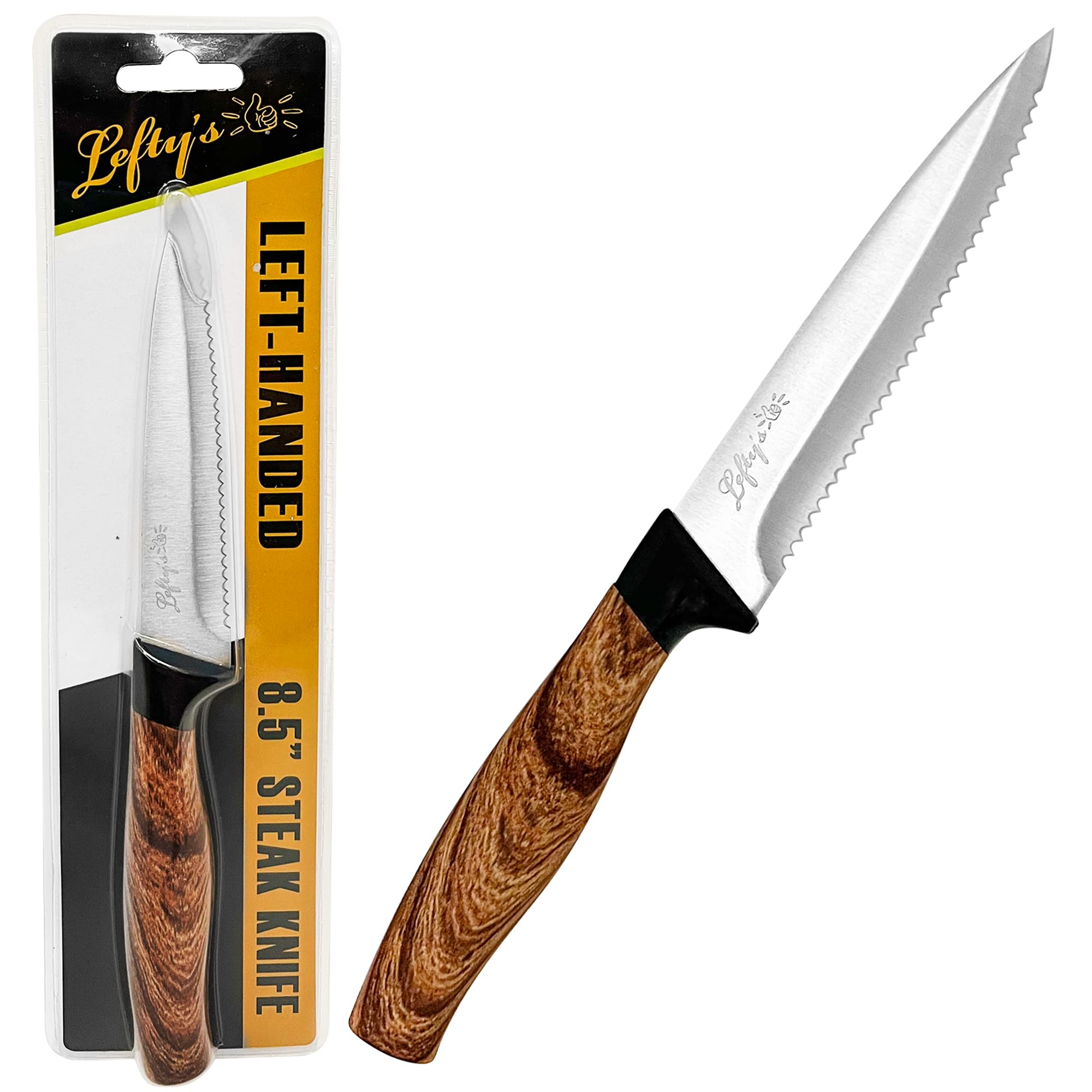 Lefty’s Left Handed Steak Knife - Stainless Steel Durable Blade - Extra Sharp - Great for Cutting, General Purpose, Kitchen items - Gifts for Left-Handed People, Lefty, Adults, Chef, Man and Women