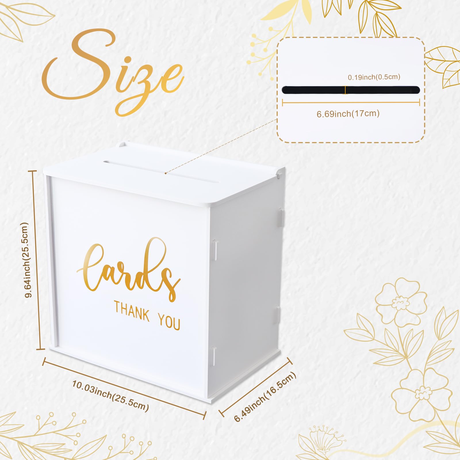 CYAOOI White Wedding Card Box with Slot, PVC Gift Card Box Holder for Wedding Reception, Gold Print Money Envelope Card Box for Party Graduation Birthday Baby Shower Decorations