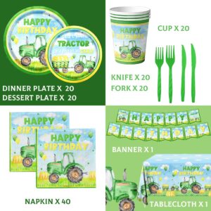 Tractor Birthday Decorations Tractor Birthday Plates, Napkins, Cups, Tablecloth, Banner for Kids Birthday Baby Shower Tractor Party Favors Supplies Serve 20