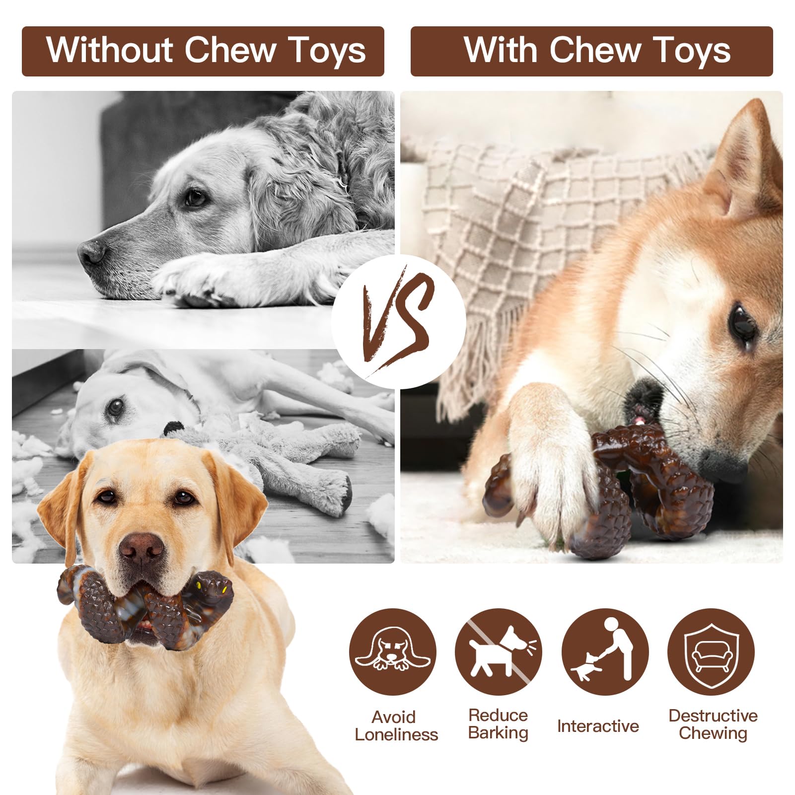 Dog Toys for Aggressive Chewers, Indestructible Dog Toys for Large Dogs, Bacon Flavored Dog Toys to Keep Them Busy, Tough Dog Bones for Medium/Large Dogs Breed