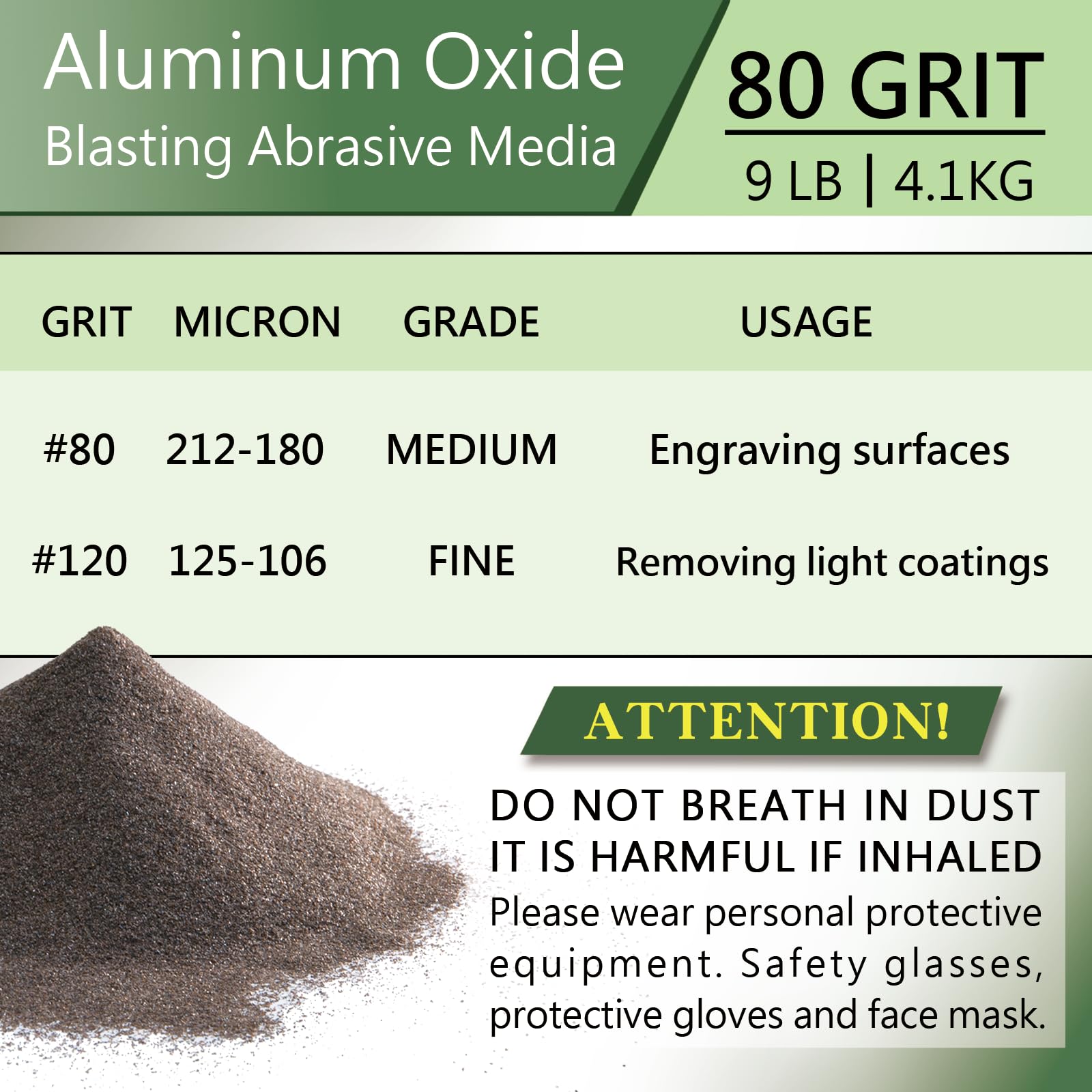 #80 GRIT Aluminum Oxide Powder for Sand Blasting - Sand Blaster for air Compressor, Metal Sandblasting Sand - 9LB