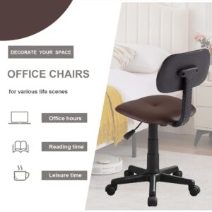 VECELO Small Armless Office Desk Chair with Wheels, Low-Back Height Adjustable Stools for Computer, 360° Swivel Rolling Task Chair, Coffee