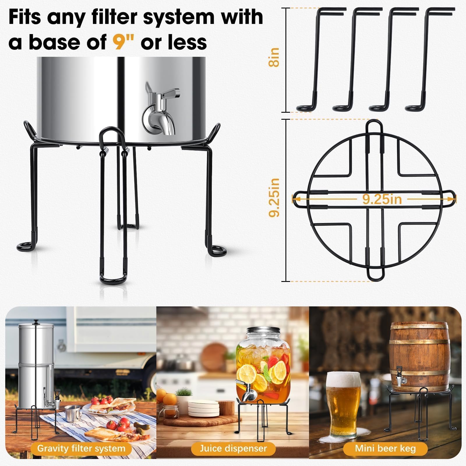 Gyykzz Water Filter Stand 8'' Tall 9'' Diameter Match for Berkey Big and Travel System, Stainless Steel Stand with Rubberized Non-Skid Feet, Countertop Stand for Most Medium Gravity Fed Water Coolers