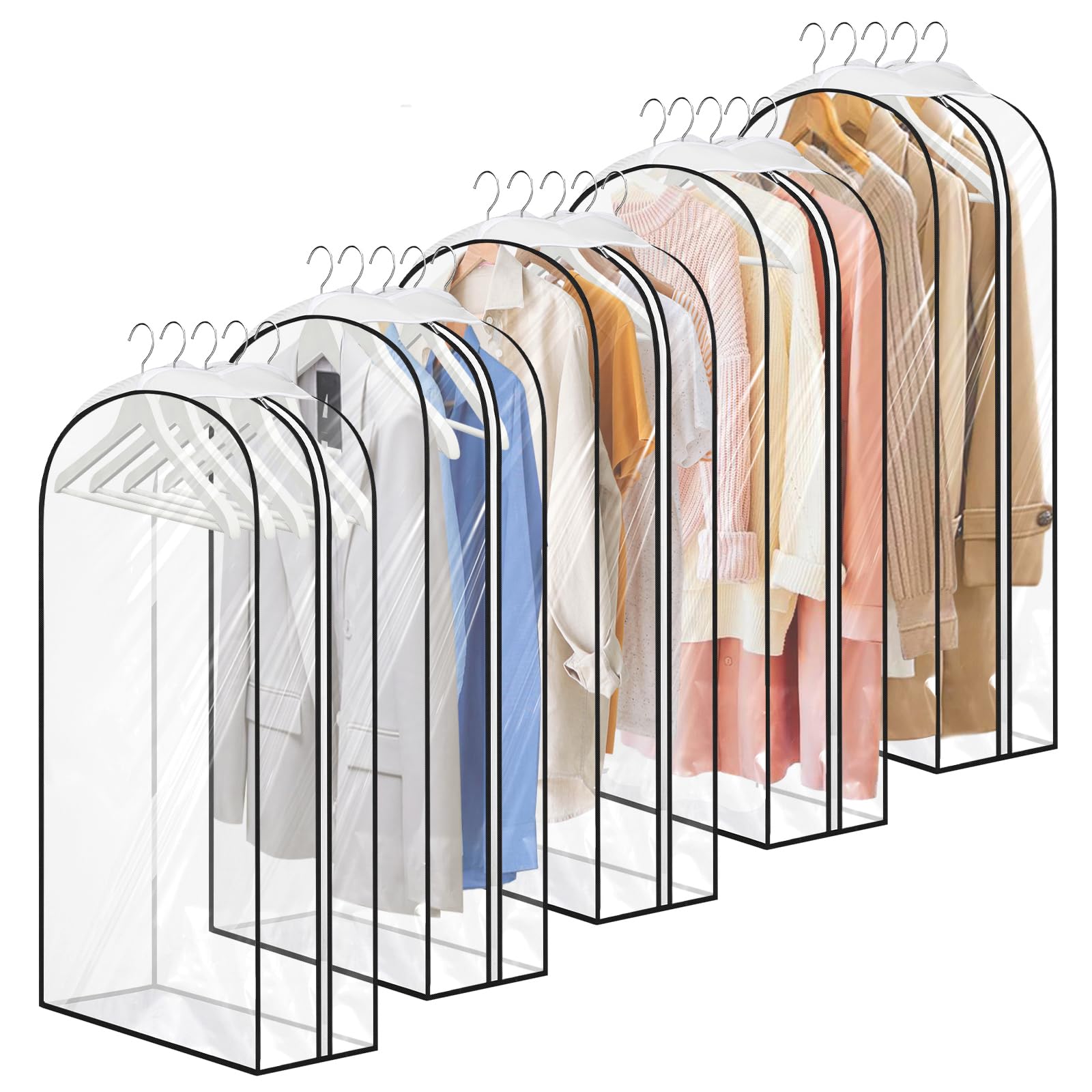 SNOWLYCNY 43" Clear Garment Bags Hanging Clothes Bag Cover for Closet Storage Travel 10''Garment Cover for Suits, Clothes, Shirts, Coats, Dress - 43"x 24" x 10"/ 5 Pack