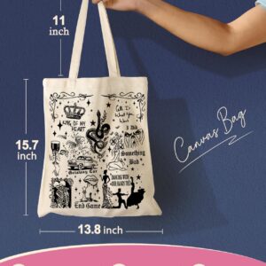 Miss Adola Aesthetic Canvas Tote Bag with Pattern for Women Trendy Casual Music Inspired Cloth Totes Bag for Shopping, Grocery, Gym, Artistic Butterfly Snake