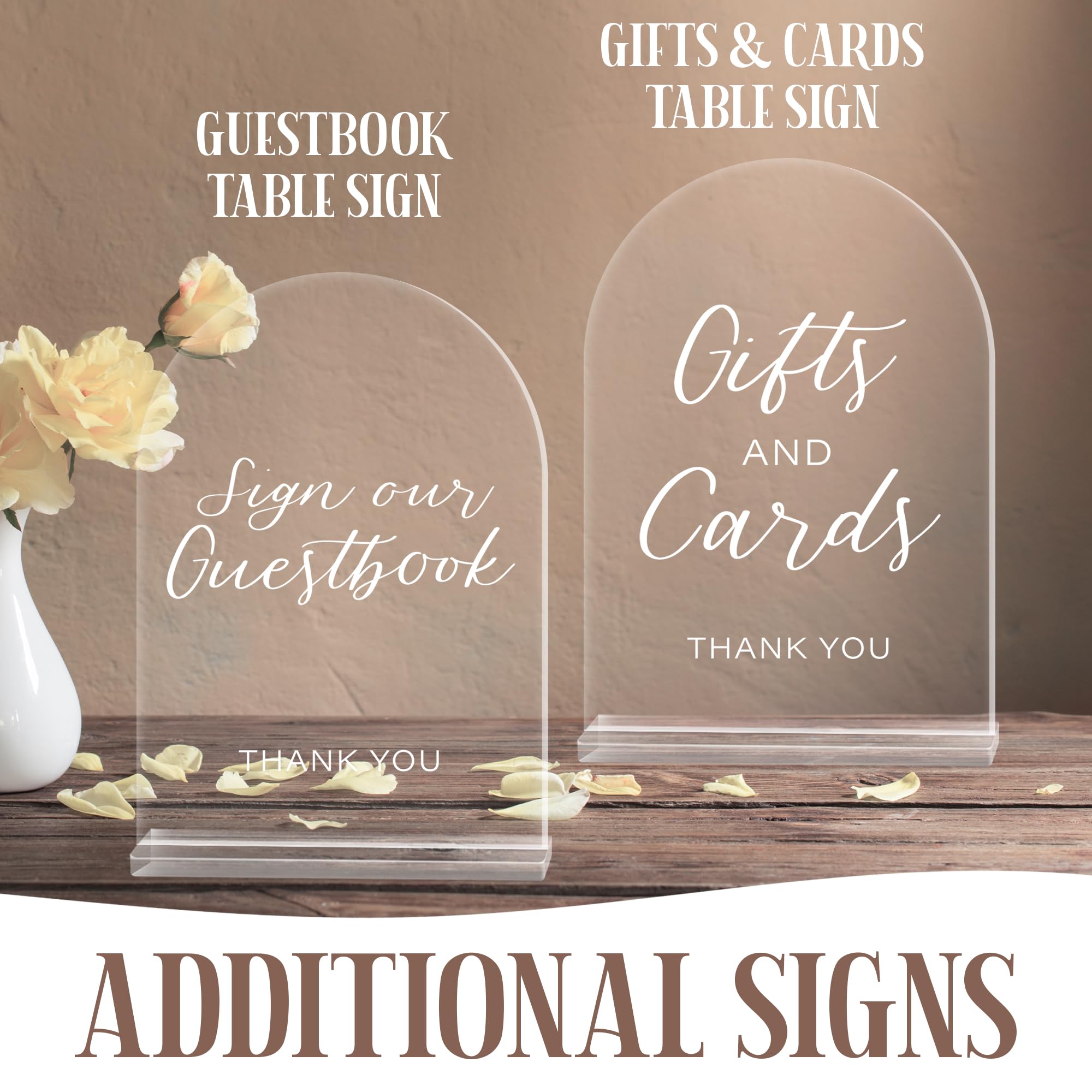 Clear Arch Wedding Table Numbers with Stands 1-15, With Two Additional Table Signs for Guestbook, Gift & Card, 5X7 Acrylic Display Signs & Holders, Pack of 17, Perfect for Centerpiece, Reception, Decoration, Party, Anniversary, Event