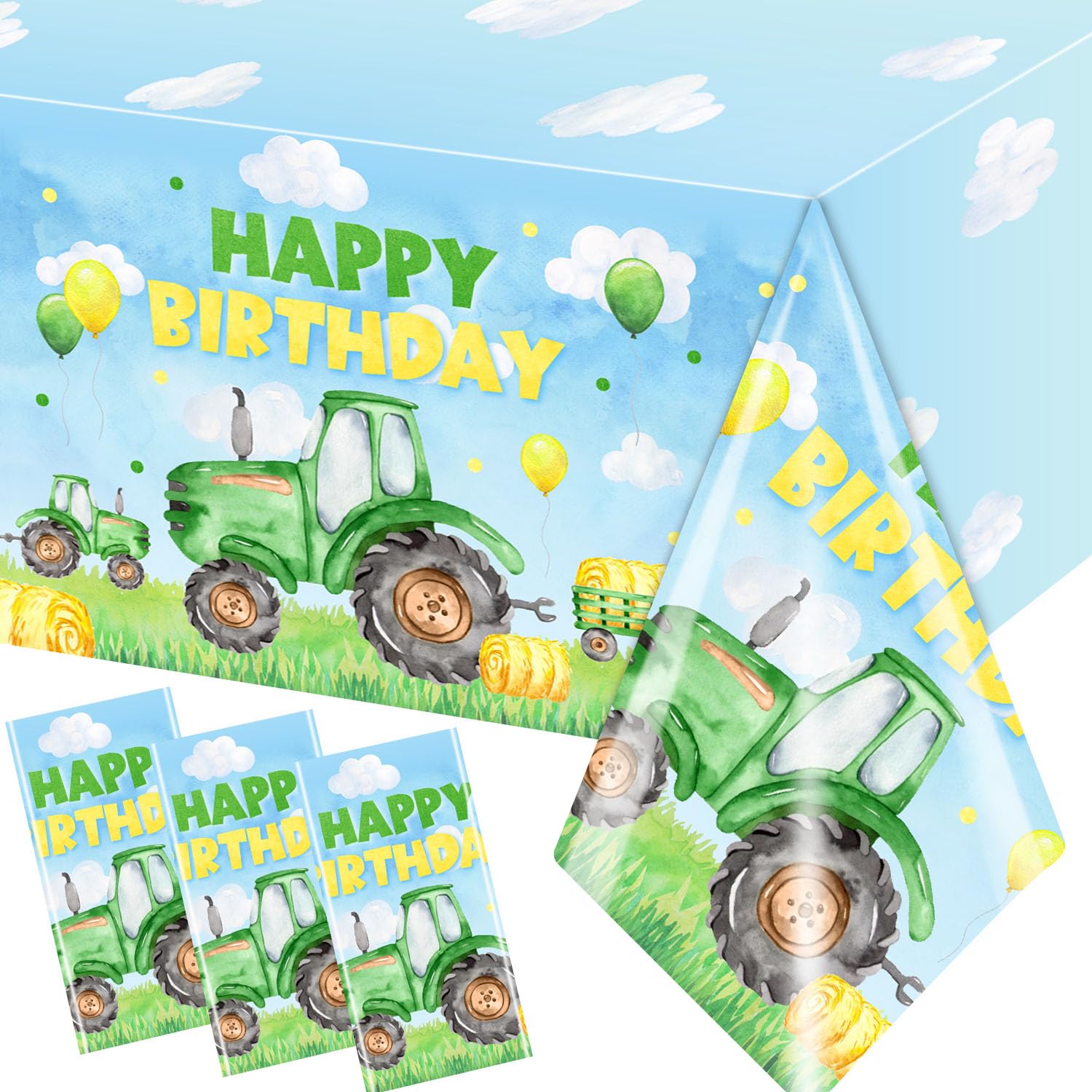 Pymurod Tractor Birthday Party Supplies 3pcs Tractor Tablecloths Tractor Birthday Table Cloth Tractor Table Cover for Kids Birthday Party Baby Shower Tractor Birthday Party Favors