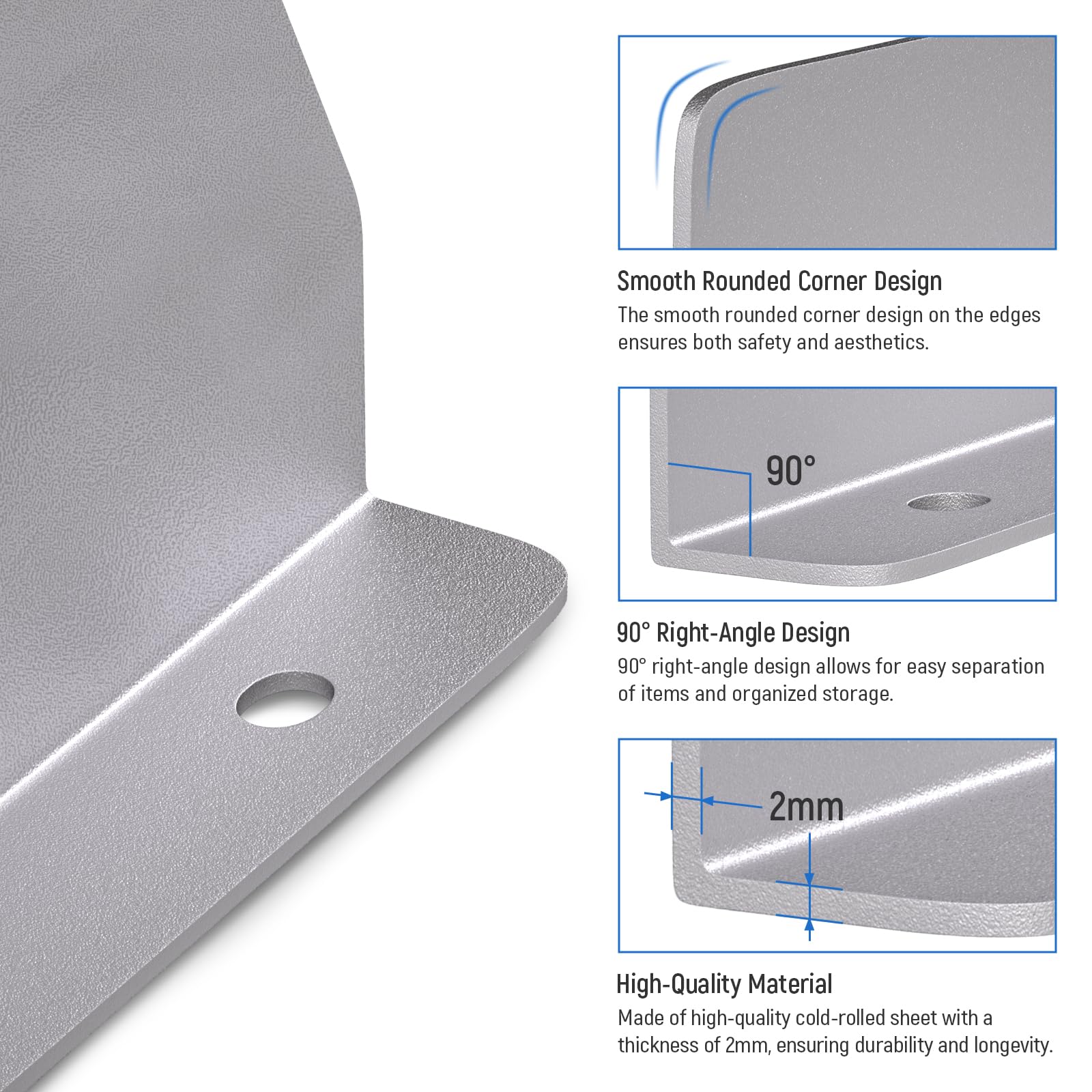 AA Products P-SH-Divider-Top 4.3" Heightened Version Shelf Divider Shelf Accessories Designed for top Boards of 13" Depth Van Shelving Storage, Set of 3 - Grey