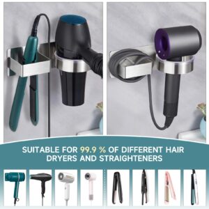 Hair Dryer Holder, Hair Tool Organizer, Stainless Steel Blow Dryer Holder Wall Mounted, Adhesive Hair Straightener Holder, Bathroom Bedroom Hair Care Styling for Flat Iron,Curling Iron,Hairdryer