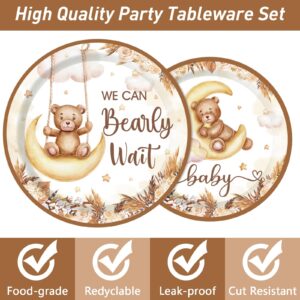 DataMoon Teddy Bear Baby Shower Decorations - 97 Pcs We Can Bearly Wait Tablecloth Baby Shower Plates and Napkins Party Decor Supplies Severs 24 for Boy Girl Gender Reveal, Happy Birthday Decorations