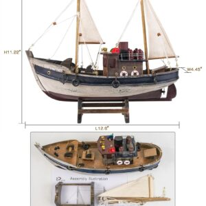 SAILINGSTORY Wooden Fishing Boat Model Sailboat Decor Ship Model Distressed Finish