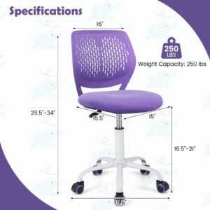 POWERSTONE Home Desk Chair Cute Office Chair Small Adjustable Swivel Task Chair Armless Writing Desk Chair for Small Space Purple