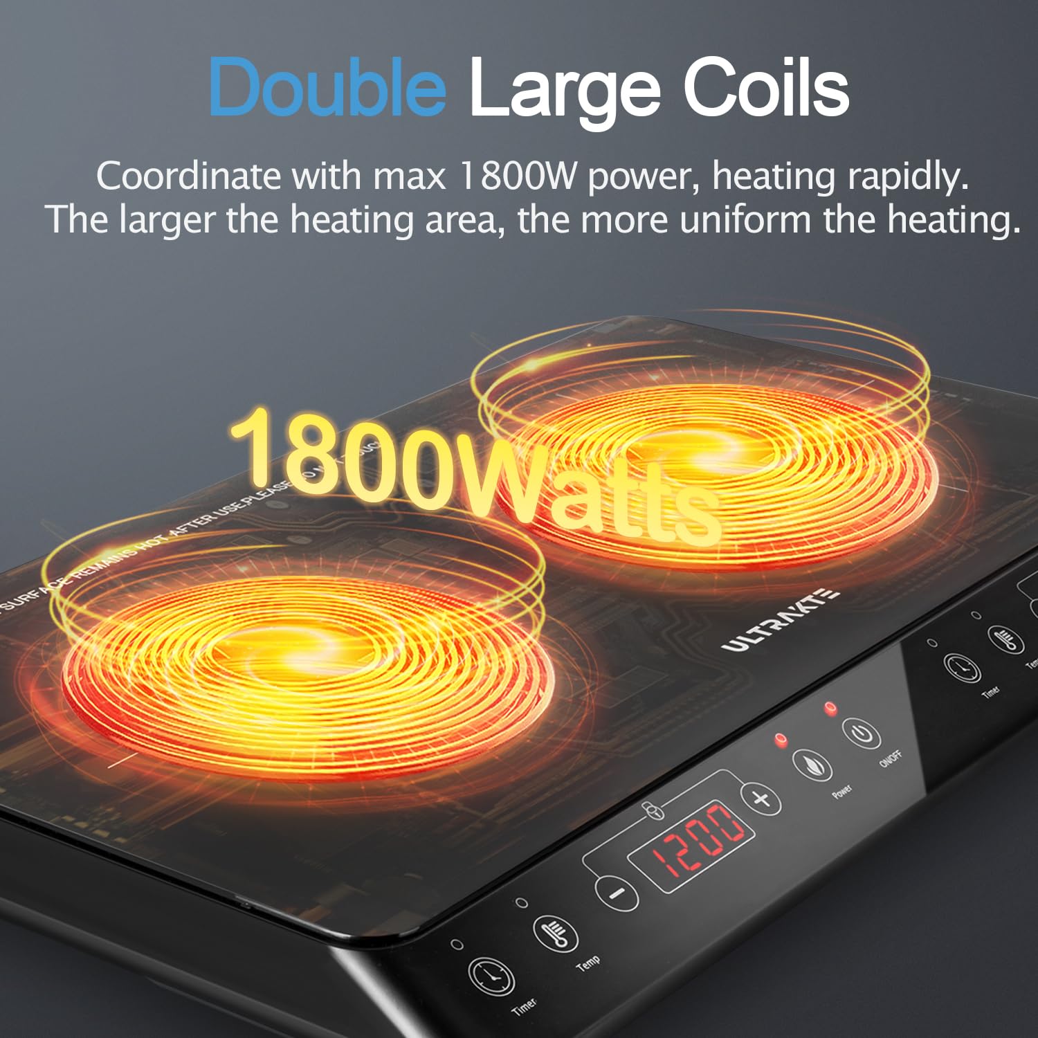 Double Induction Cooktop, ULTRAKTE Portable Dual Induction Burner with Sensor Touch, 1800W Induction Cooktop 2 Burner, Electric Countertop Cooker with 10 Temp & Power Levels, 8-Hour Timer, Safety Lock