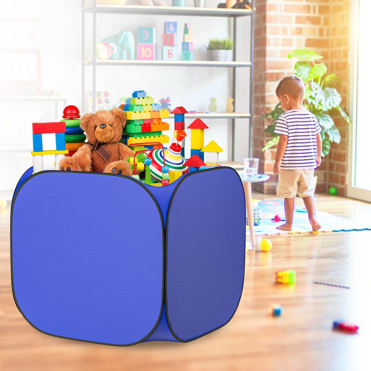 Xuyongjun Kids Toy Storage Chest - Extra Large Lightweight Collapsible Toy Box Organizer Boxes Bins Baskets for Kids, Boys, Girls, Nursery Room, Playroom, Closet, 28"x28"x28" (Blue)