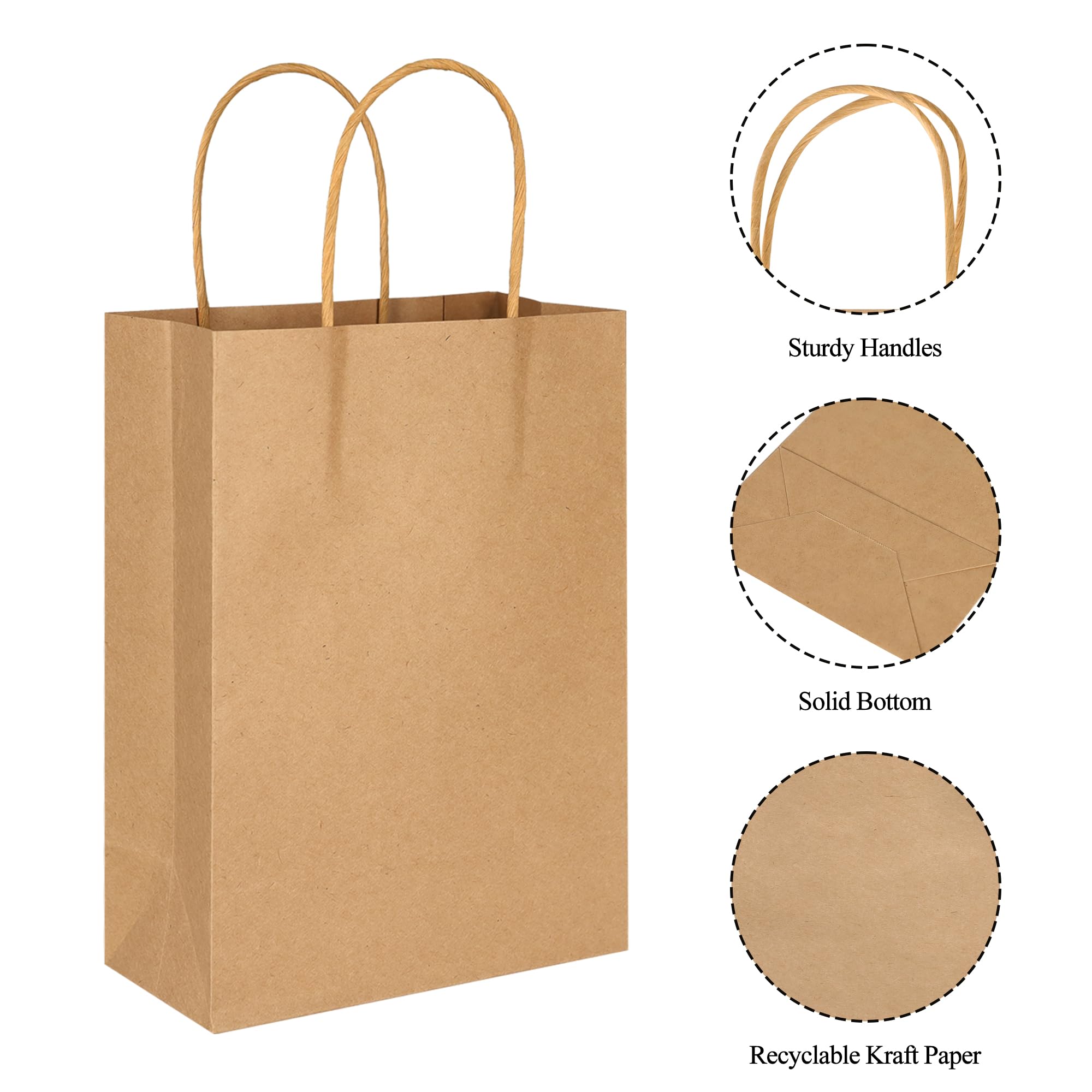 GITMIWS 200 Pack Small Brown Gift Bags, 6''x3.15''x8.25'' Small Kraft Paper Bags with Handles, Grocery Retail Craft Paper Bags for Small Business, Birthday Party Favors, Merchandise