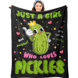 jepufo pickle gifts blanket, pickle gifts for pickle lovers, funny pickles gifts for kids, just a girl who loves pickles blanket, best pickle gifts birthday christmas ideas blanket 40"x50"