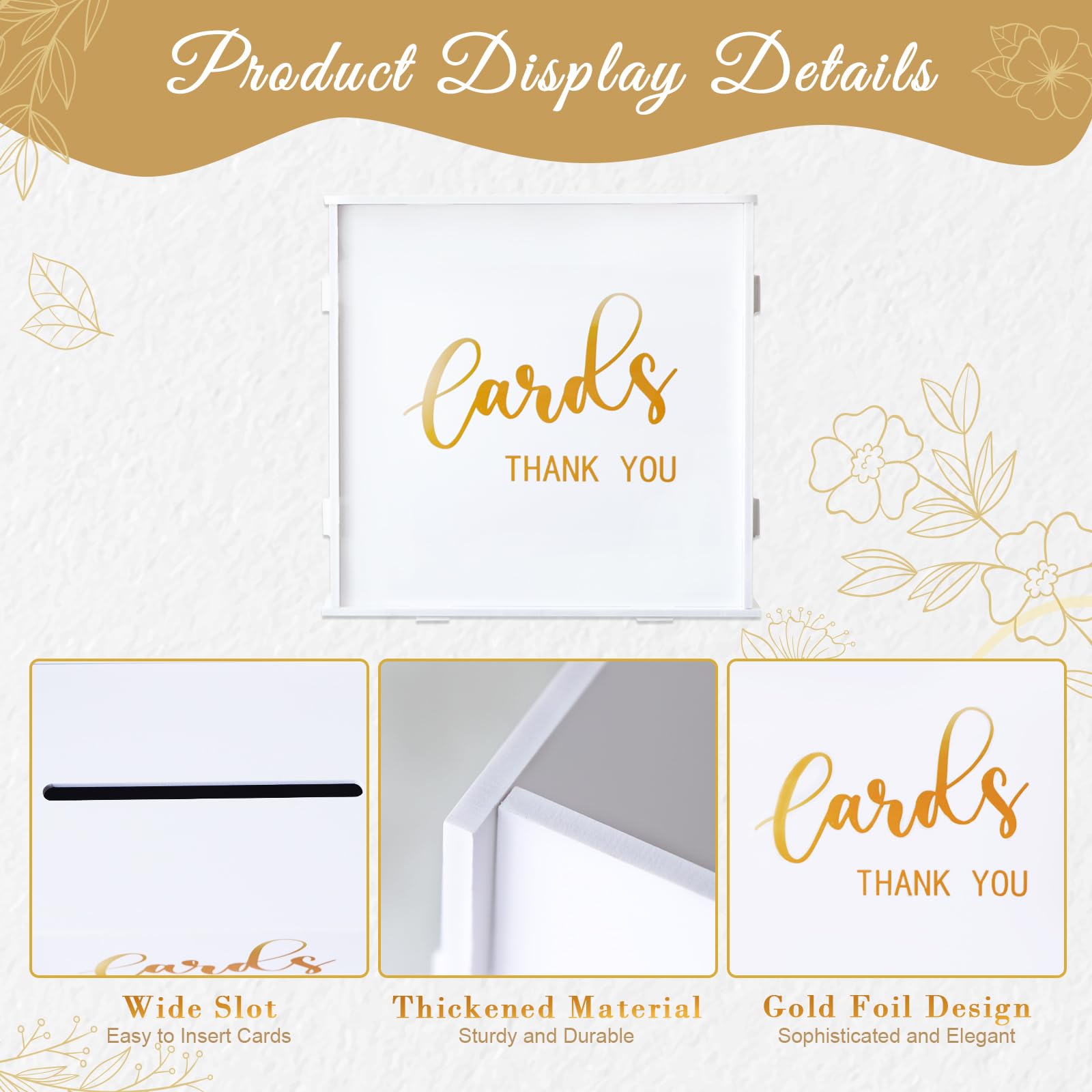 CYAOOI White Wedding Card Box with Slot, PVC Gift Card Box Holder for Wedding Reception, Gold Print Money Envelope Card Box for Party Graduation Birthday Baby Shower Decorations