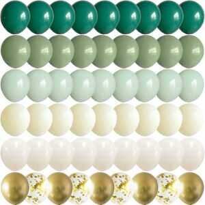 ansomo sage green cream and gold latex balloons 12 inch 60 pcs party decorations ivory beige matte white sand rustic retro dark dusty light confetti balloons wedding birthday bridal baby shower