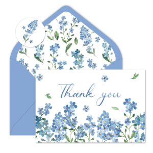 whaline 24 pack watercolor floral thank you cards bulk forget-me-not myosotis sylvatica flower greeting cards with envelope sticker blank note cards for wedding baby shower bridal birthday party