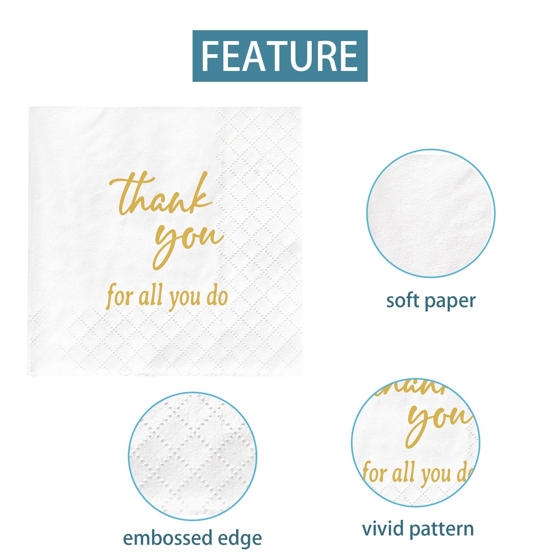 Thank You for All You Do Napkins, Thank You Napkins, Graduation Retirement Office Party Decorations Supplies Favors Gifts, Staff Employee Teacher Doctor Appreciation Napkins (4.5 x 4.5 In, 50Pcs)