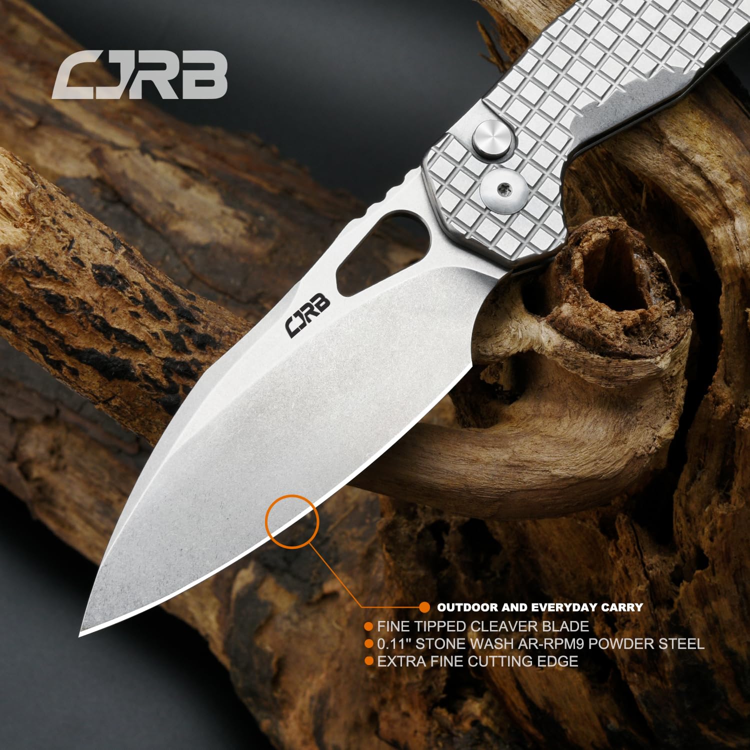 CJRB Frack (J1931) Folding Pocket Knife with 3.9" AR-RPM9 Drop Point Blade and CNC Engraving Steel Handle,Button Lock EDC Knife for Tactical,Outdoor,Camping and Christmas Gift