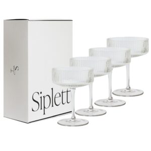 siplett luxe champagne coupe glasses set of 4 10 oz, ribbed martini glasses with gift box, vintage champagne glasses, classic cocktail glasses with stem