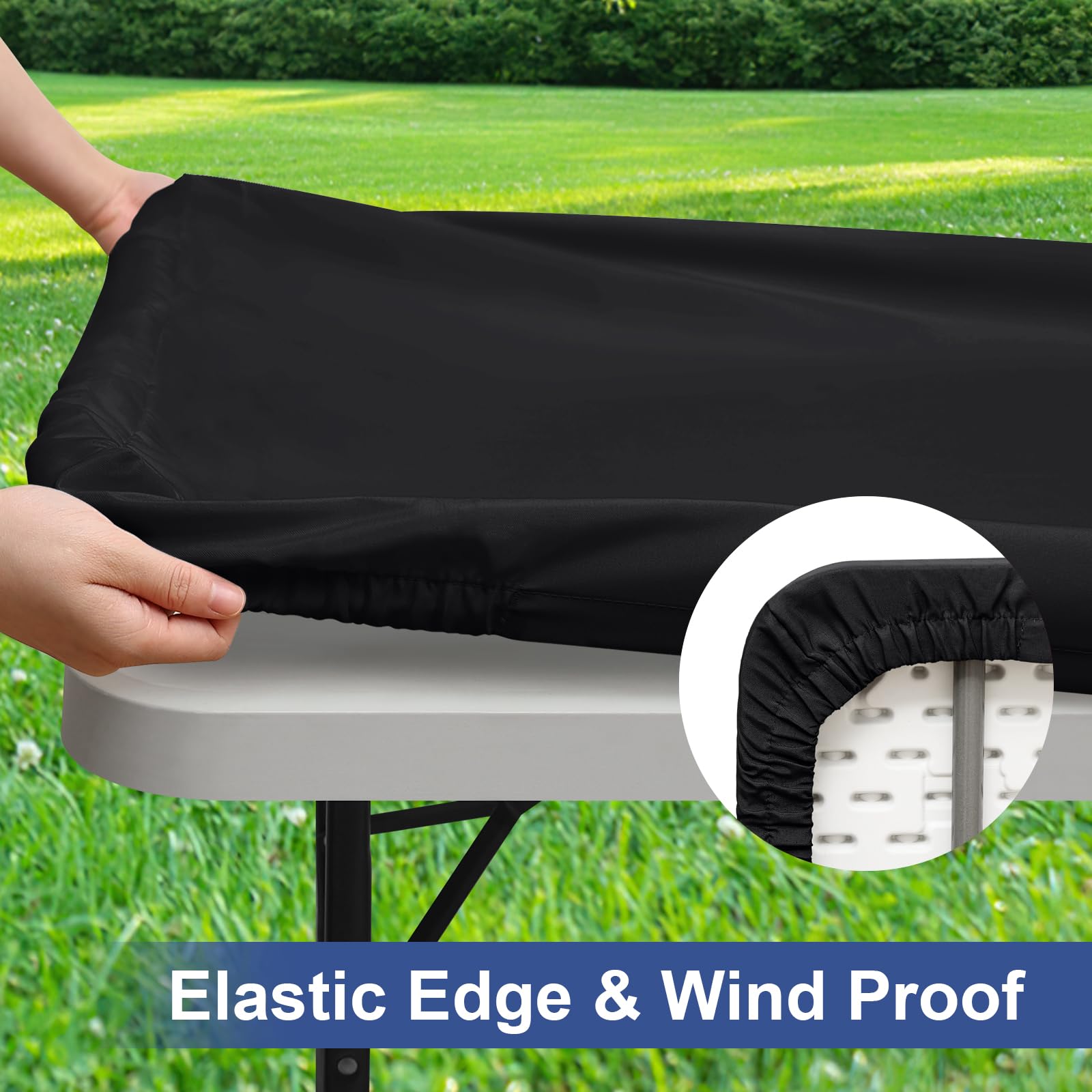 homing 2 Pack Rectangle Table Cloth, Elastic Fitted Fabric Tablecloth Fits for 6 Foot Folding Tables, Washable Table Cover for Picnic, Camping, Indoor & Outdoor (Black, 30" x 72")