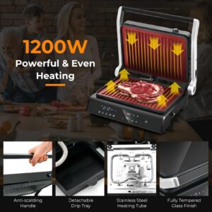 Giantex Panini Press Sandwich Maker, 3-in-1 Electric Indoor Grill, 2 Removable & Dishwasher Safe Non-Stick Plates, Drip Tray, 5 Auto Modes, Upper & Lower Independent Temperature Control, 4 H Timer