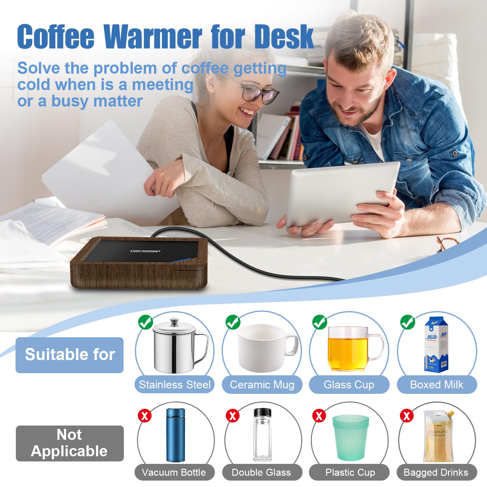 Coffee Mug Warmer: Candle Warmer Coffee Warmer for Desk Auto Shut Off Candle Wax Warmer for Scented Wax Smart Heated Mug Warmer for Coffee, Tea, Hot Chocolate, Milk, no Cup (U1-Wood)