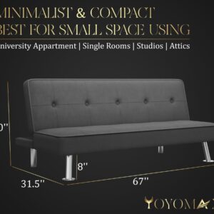 yoyomax Futon Sofa Bed, Adjustable Modern Convertible Sofa Bed Couch - Breathable Fabric Folding Sofa Bed Easy to Clean-Ideal for Bedroom, Living Room and Office-Compact Design for Spacing Saving-Grey