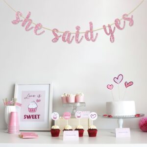 Dalaber She Said Yes banner,Engagement Wedding Bridal Shower Party Decorations,Pink Glitter Bachelorette Party Supplies