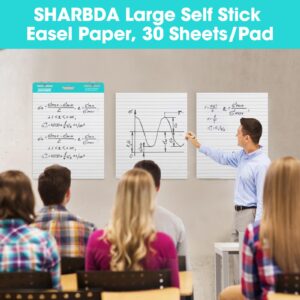 SHARBDA Lined Sticky Easel Pad, 25 in x 30 in,Flip Chart Paper,Sticky Chart Paper for Teachers, Large Self-Stick Easel Paper,Super Sticky & Bleed-Resistant,30 Sheets/Pad,2 Pads