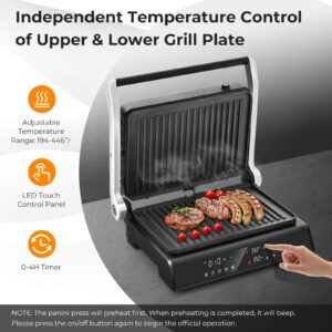 Giantex Panini Press Sandwich Maker, 3-in-1 Electric Indoor Grill, 2 Removable & Dishwasher Safe Non-Stick Plates, Drip Tray, 5 Auto Modes, Upper & Lower Independent Temperature Control, 4 H Timer