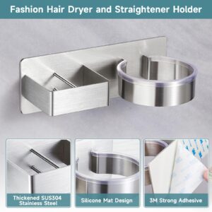 Hair Dryer Holder, Hair Tool Organizer, Stainless Steel Blow Dryer Holder Wall Mounted, Adhesive Hair Straightener Holder, Bathroom Bedroom Hair Care Styling for Flat Iron,Curling Iron,Hairdryer