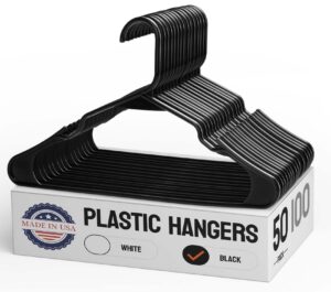 pretigo 50 pack black plastic hangers bulk | 50 100 pack available | clothes hangers plastic, black hangers plastic, lightweight plastic hanger as closet hangers, clothing hangers - hangers 50 pack