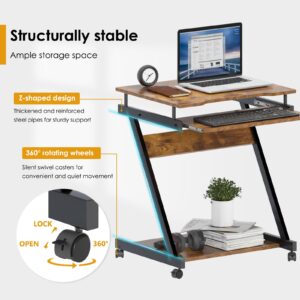 sogesfurniture Retro Computer Desk, Small Mobile Workstation with Keyboard Tray, Printer Shelf & Storage, 23.6x18.9x28.7 inches, Engineered Wood, for Home and Office