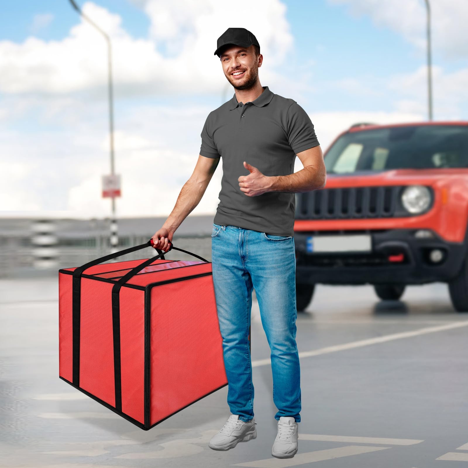 Gyykzz Pizza Delivery Bag Insulated 24"x 24" x14", Large Red Pizza Warmer Bag for Food Delivery, Pizza Carrier Insulated Bags Keep Your Pizza Hot and Fresh, Perfect for Deliveries and Personal Use