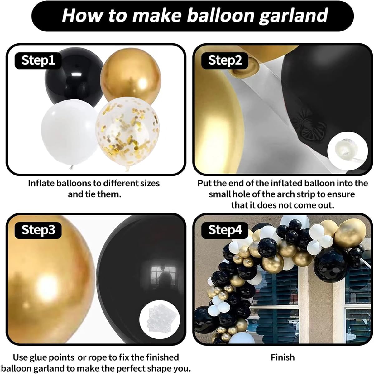 HTCAIZI 100pcs Black and Gold Balloons Garland Kit, 5 10 12 Inch Black Gold and White Balloons for Baby Shower, Wedding, Party，Graduation,Birthday for Men/Women Decorations