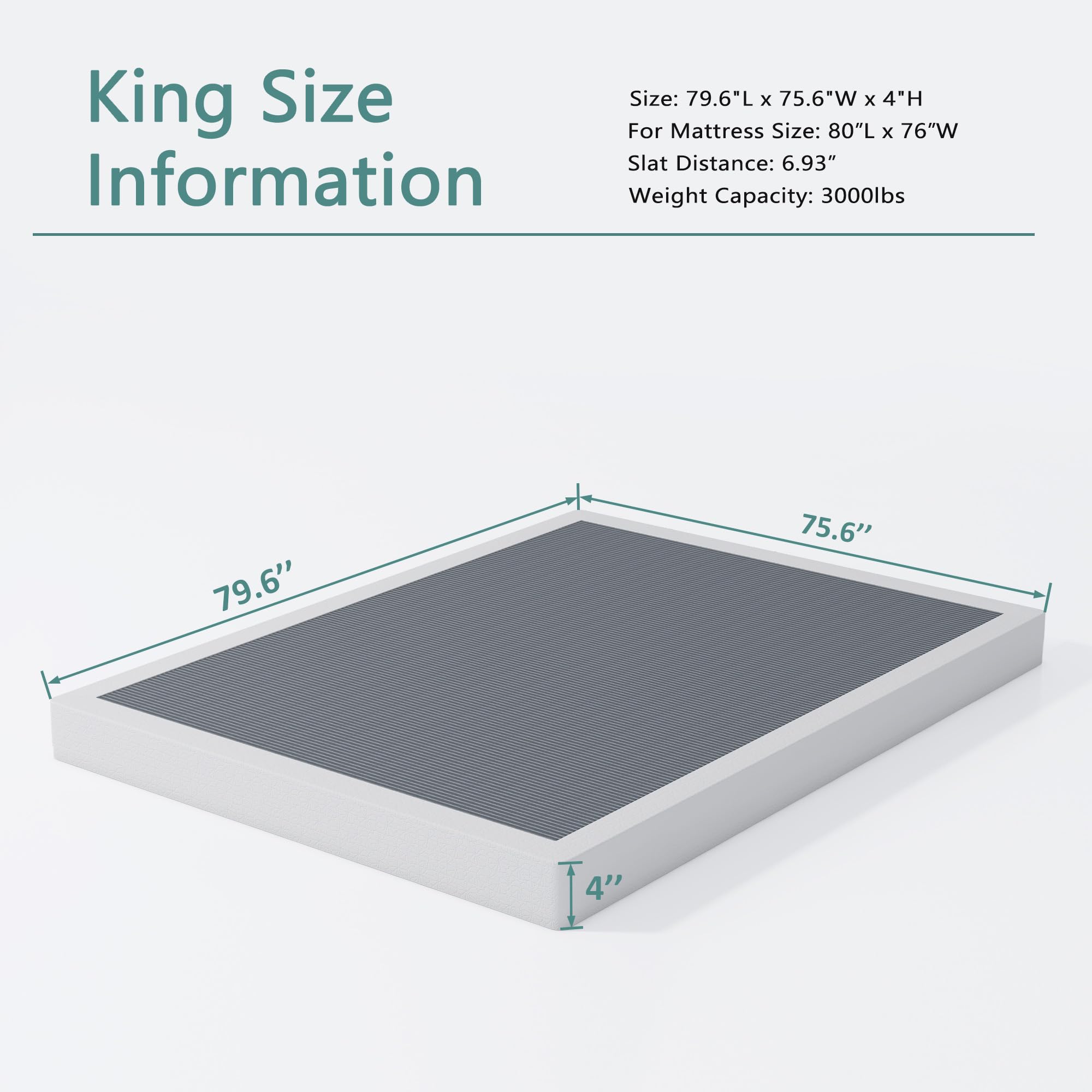 XINXINYAN King Size Box Spring 4 Inch,Black King Box Spring 4 Inch,Sturdy 4 Inch Box Spring King Only, Easy Assembly Metal Frame, Noise Free