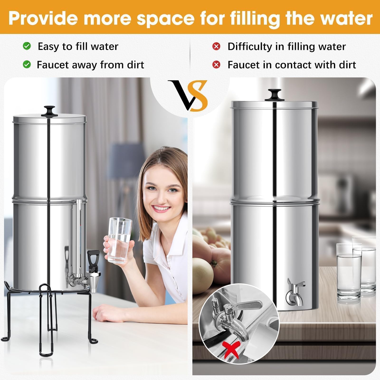 Gyykzz Water Filter Stand 8'' Tall 9'' Diameter Match for Berkey Big and Travel System, Stainless Steel Stand with Rubberized Non-Skid Feet, Countertop Stand for Most Medium Gravity Fed Water Coolers