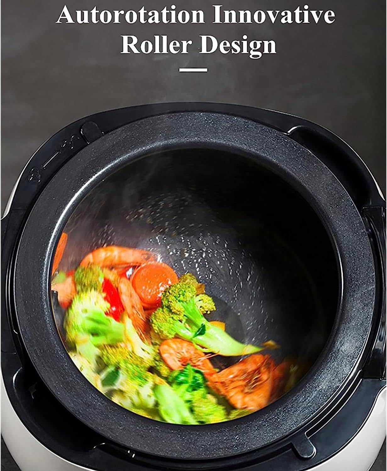 RESKIU Automatic Cooking Machine,2000W 6L auto Cooking Wok Fried Rice Machine,One-Click Smart Start, Three Speed Adjustable,360 ° Automatic Rotation, for Stir Frying,Stewing,Cooking