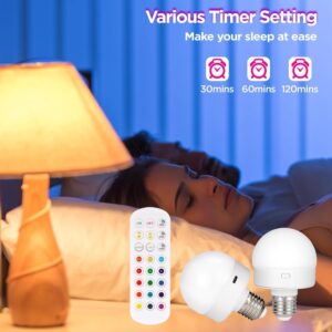 Rechargeable Battery Operated Light Bulb with Remote Control 2 Packs, 350LM Dimmable Detachable LED Bulb with 15 Colors Selectable & 3 Timer, Wireless Puck Light Bulb for Wall Sconce, Non-Hardwired